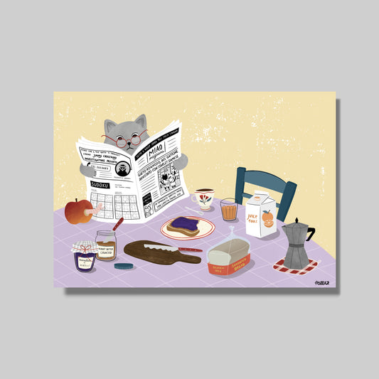 Stampa Gatto a Colazione A4